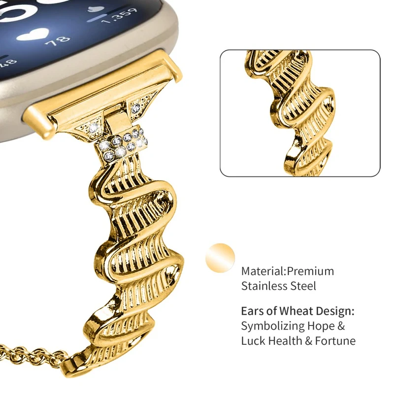 Fitbit Versa 4 / Sense 2 Stainless Steel Watch Band Rhinestones Decor Bracelet Strap Replacement