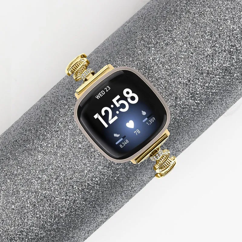 Fitbit Versa 4 / Sense 2 Stainless Steel Watch Band Rhinestones Decor Bracelet Strap Replacement