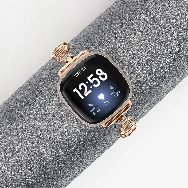 Fitbit Versa 4 / Sense 2 Stainless Steel Watch Band Rhinestones Decor Bracelet Strap Replacement