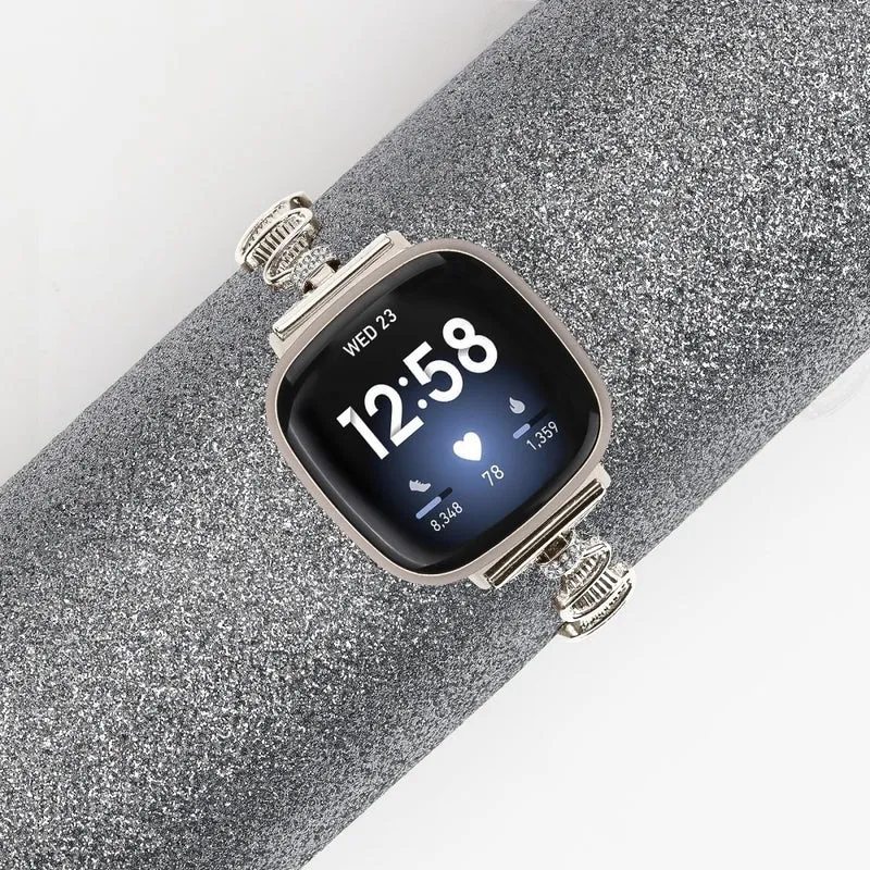 Fitbit Versa 4 / Sense 2 Stainless Steel Watch Band Rhinestones Decor Bracelet Strap Replacement
