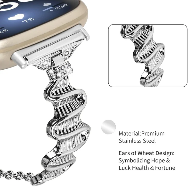 Fitbit Versa 4 / Sense 2 Stainless Steel Watch Band Rhinestones Decor Bracelet Strap Replacement
