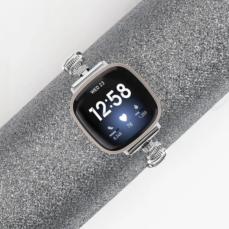 Fitbit Versa 4 / Sense 2 Stainless Steel Watch Band Rhinestones Decor Bracelet Strap Replacement