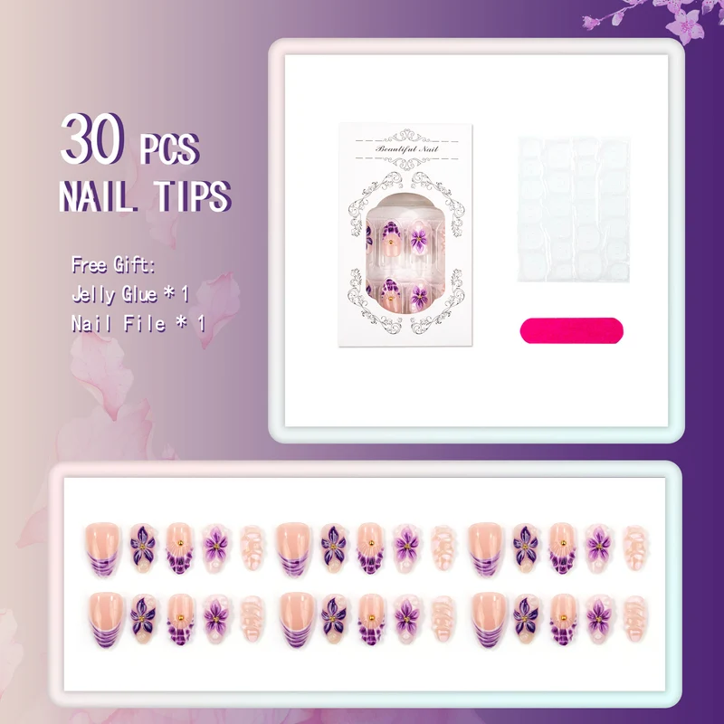 Blumige Eleganz Premium Press-On Nagelkunst