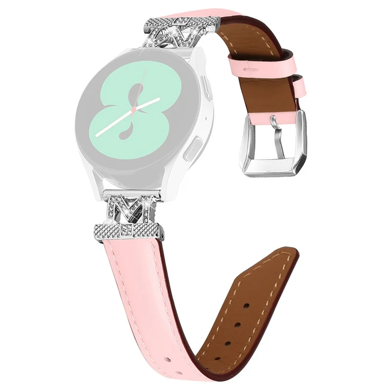 Watch Band Samsung Galaxy Watch Universal Rhinestone M-shape Design 20mm Slim Strap with Silver Buckle
