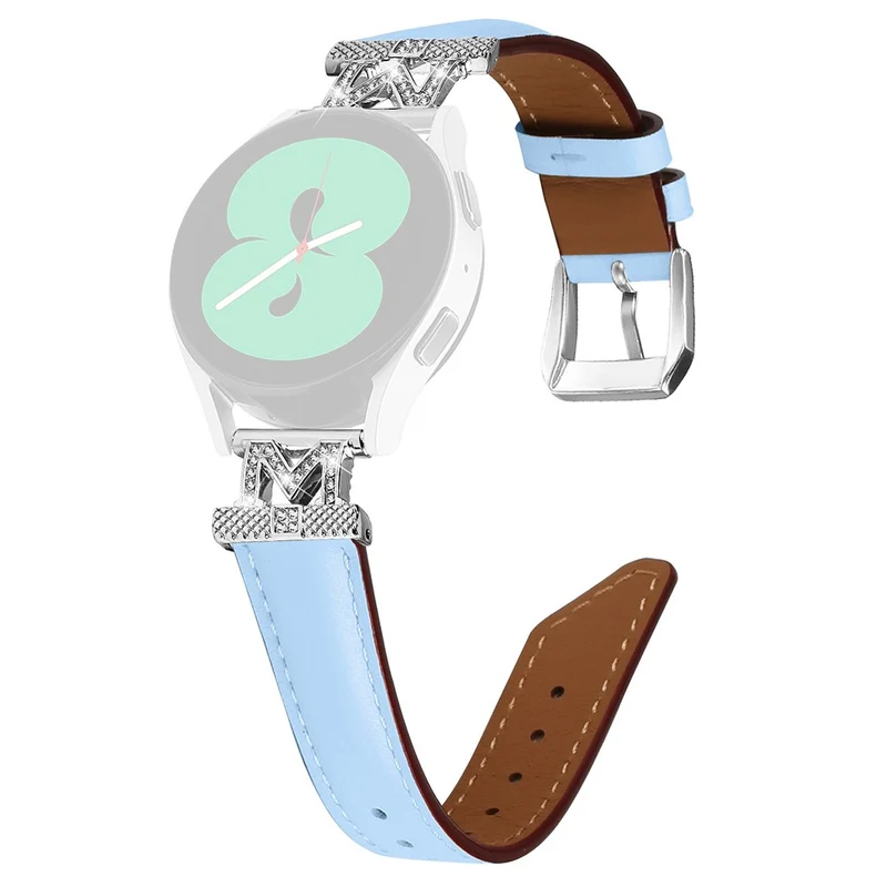 Watch Band Samsung Galaxy Watch Universal Rhinestone M-shape Design 20mm Slim Strap with Silver Buckle