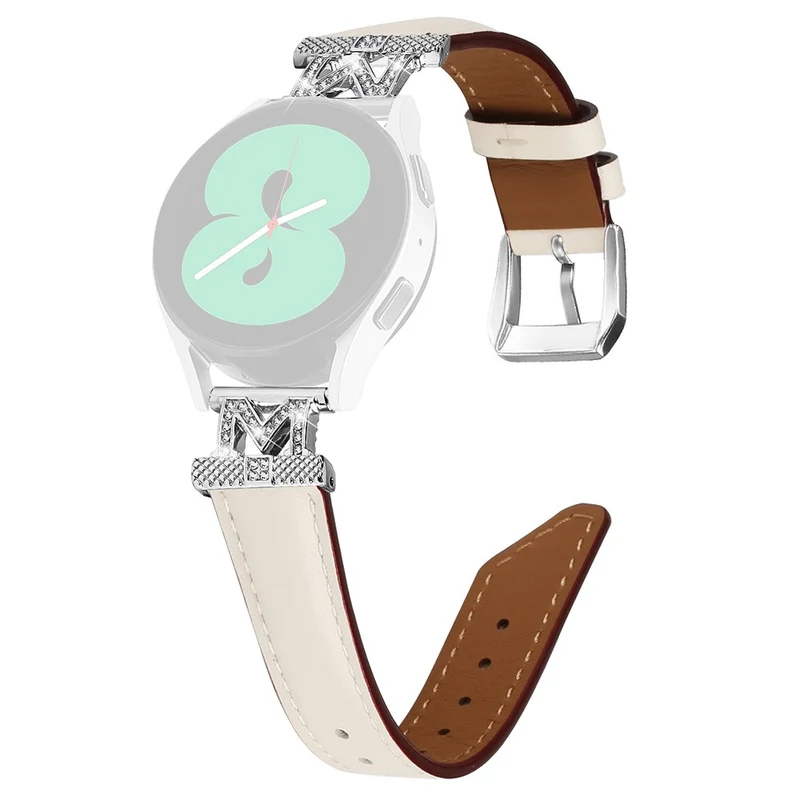 Watch Band Samsung Galaxy Watch Universal Rhinestone M-shape Design 20mm Slim Strap with Silver Buckle