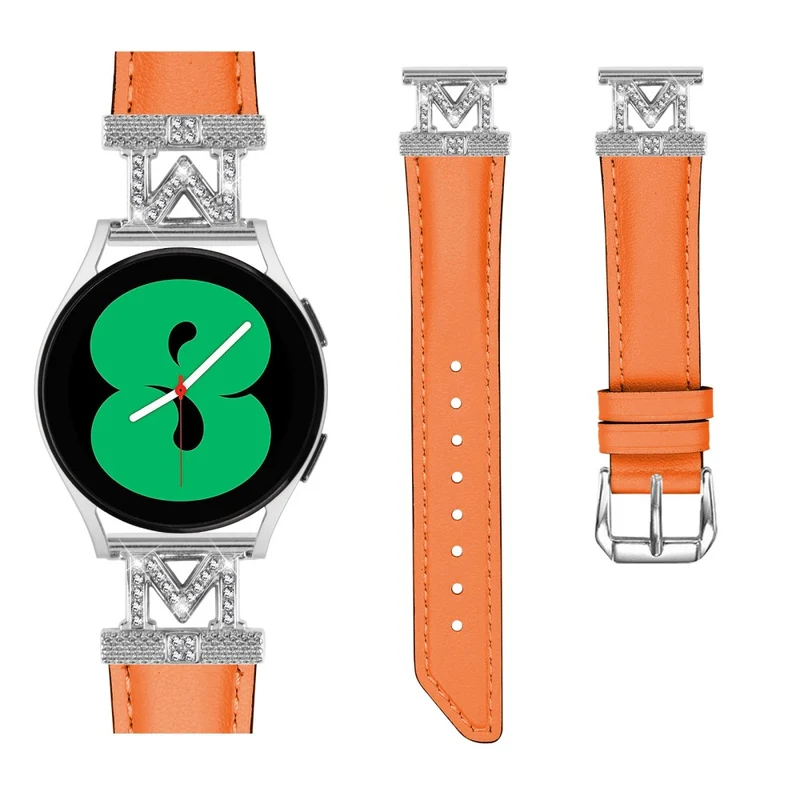 Watch Band Samsung Galaxy Watch Universal Rhinestone M-shape Design 20mm Slim Strap with Silver Buckle