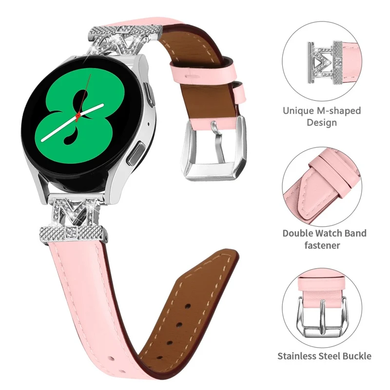 Watch Band Samsung Galaxy Watch Universal Rhinestone M-shape Design 20mm Slim Strap with Silver Buckle
