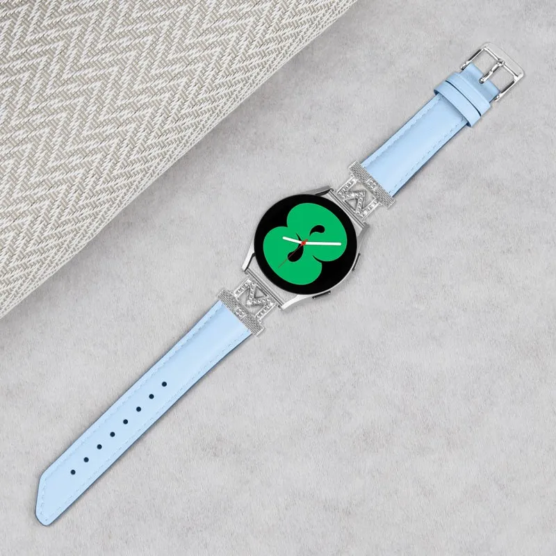 Watch Band Samsung Galaxy Watch Universal Rhinestone M-shape Design 20mm Slim Strap with Silver Buckle