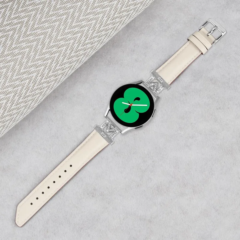 Watch Band Samsung Galaxy Watch Universal Rhinestone M-shape Design 20mm Slim Strap with Silver Buckle