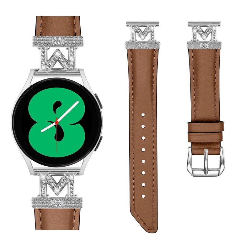 Watch Band Samsung Galaxy Watch Universal Rhinestone M-shape Design 20mm Slim Strap with Silver Buckle