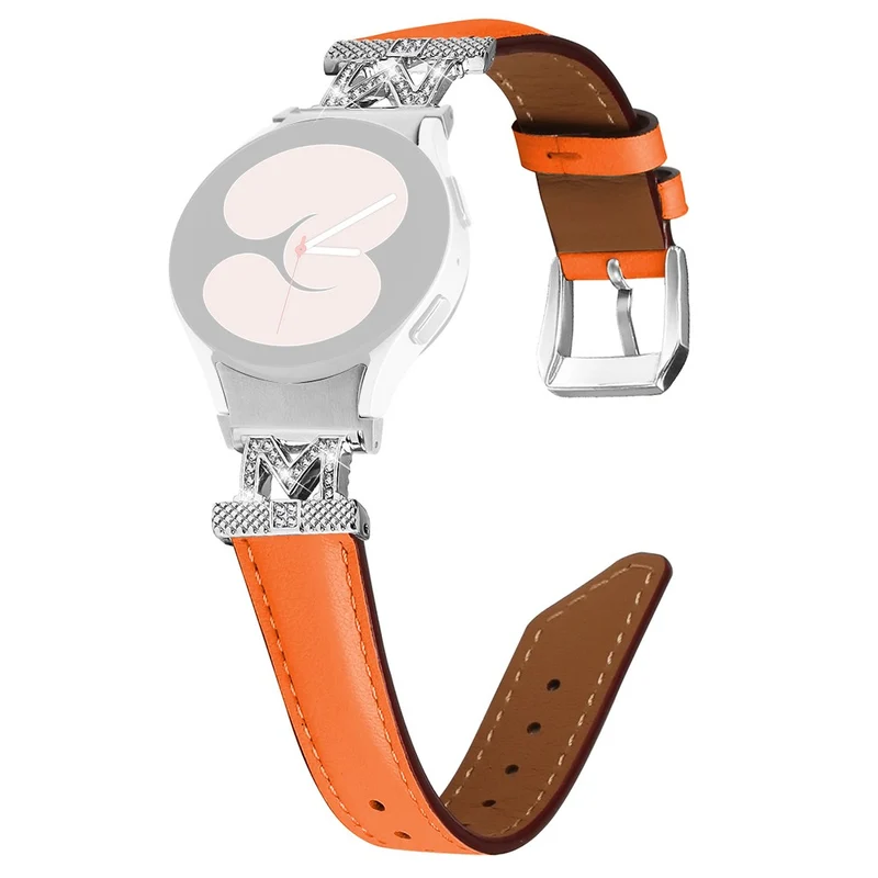 Watch Band Samsung Galaxy Watch Universal Genuine Cow Leather Rhinestone M-shape Connector Strap with Silver Buckle