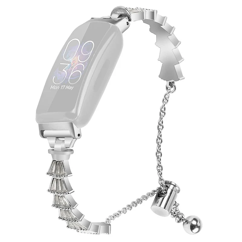 Fitbit Inspire / Inspire HR / Inspire 2 Sliding Jewelry Watchband Metal Silver Bracelet Strap with Rhinestones
