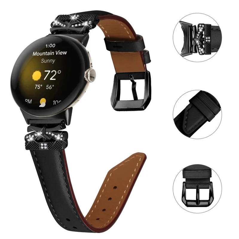 Google Pixel Watch / Watch 2 Watch Strap Black Buckle Butterfly Connector Watchband