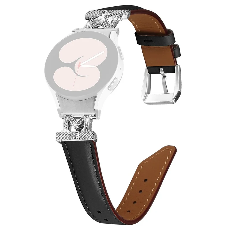 Watch Band Samsung Galaxy Watch Universal 20mm Rhinestone M-shape Connector Bracelet Strap with Silver Buckle