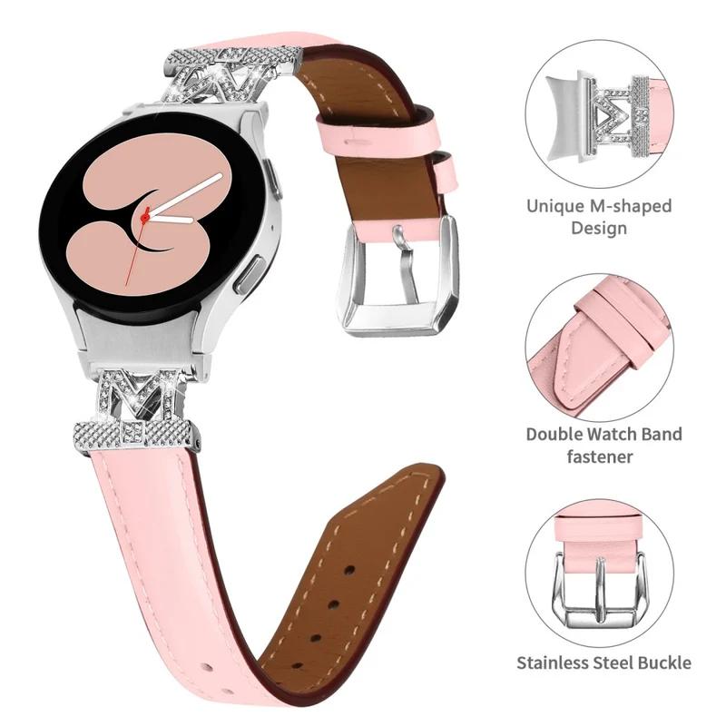 Watch Band Samsung Galaxy Watch Universal 20mm Rhinestone M-shape Connector Bracelet Strap with Silver Buckle