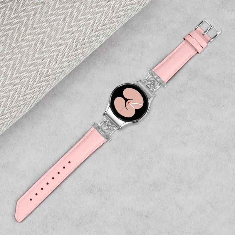 Watch Band Samsung Galaxy Watch Universal 20mm Rhinestone M-shape Connector Bracelet Strap with Silver Buckle
