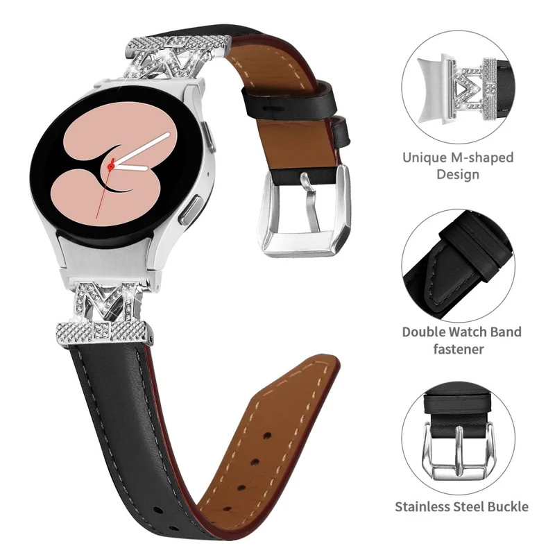 Watch Band Samsung Galaxy Watch Universal 20mm Rhinestone M-shape Connector Bracelet Strap with Silver Buckle