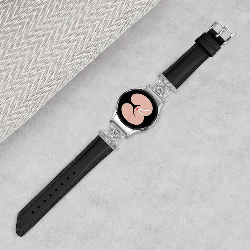 Watch Band Samsung Galaxy Watch Universal 20mm Rhinestone M-shape Connector Bracelet Strap with Silver Buckle