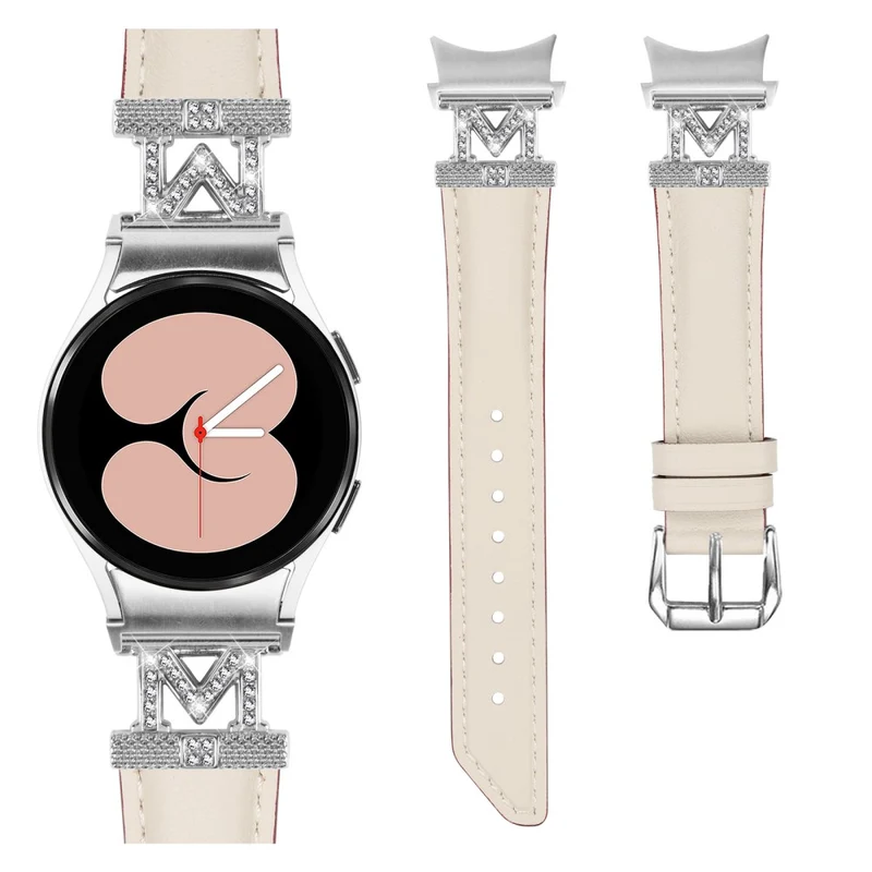 Watch Band Samsung Galaxy Watch Universal 20mm Rhinestone M-shape Connector Bracelet Strap with Silver Buckle