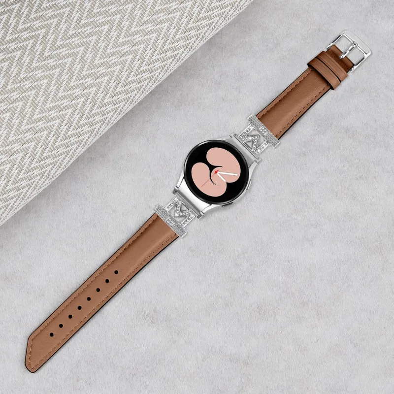 Watch Band Samsung Galaxy Watch Universal 20mm Rhinestone M-shape Connector Bracelet Strap with Silver Buckle