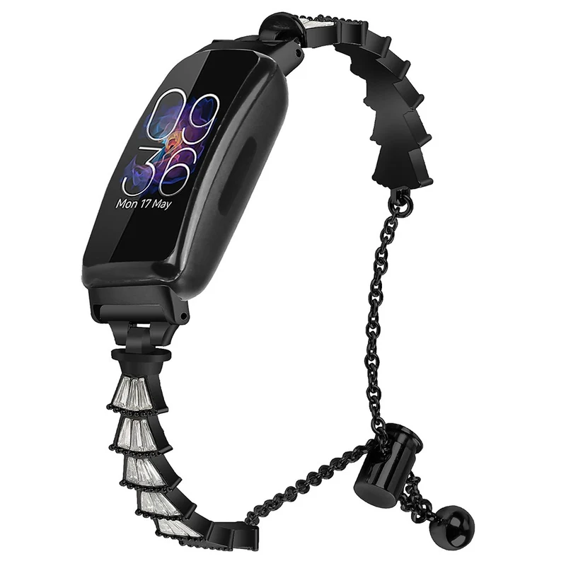 Fitbit Inspire / Inspire HR / Inspire 2 Metal Watch Band Sliding Jewelry Bracelet Strap with Rhinestones