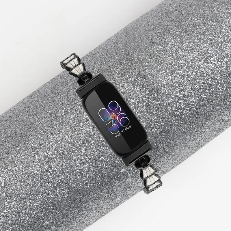 Fitbit Inspire / Inspire HR / Inspire 2 Metal Watch Band Sliding Jewelry Bracelet Strap with Rhinestones