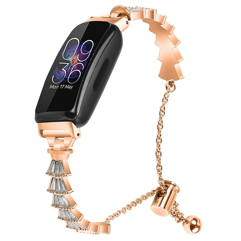 Fitbit Inspire / Inspire HR / Inspire 2 Metal Watch Band Sliding Jewelry Bracelet Strap with Rhinestones