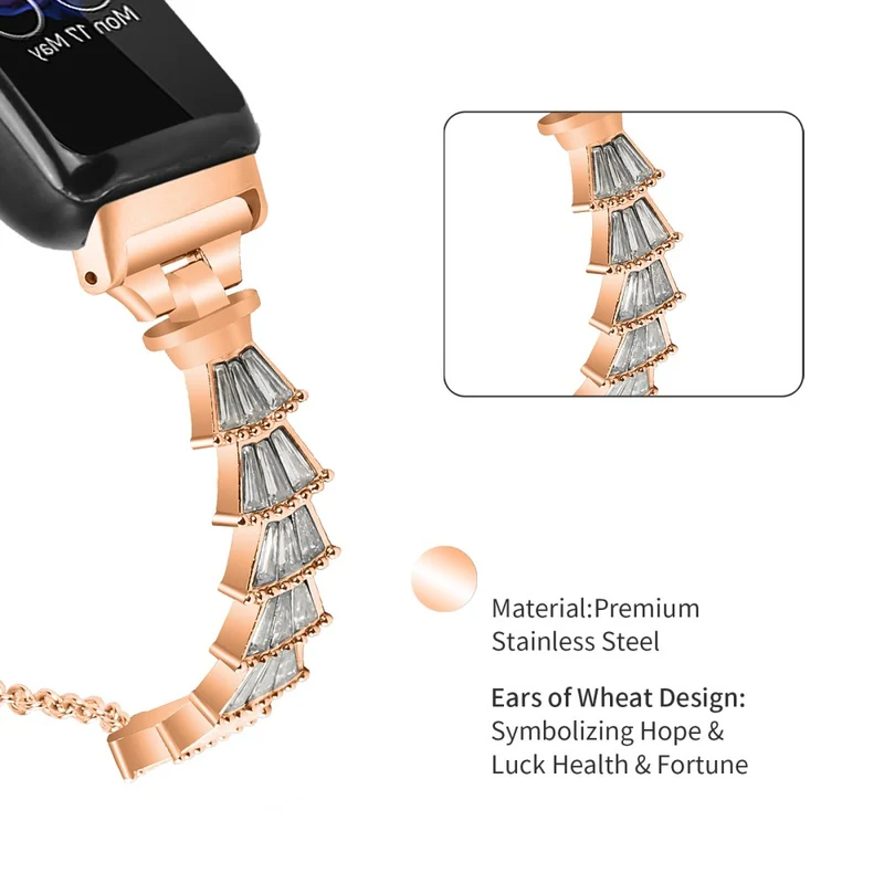 Fitbit Inspire / Inspire HR / Inspire 2 Metal Watch Band Sliding Jewelry Bracelet Strap with Rhinestones
