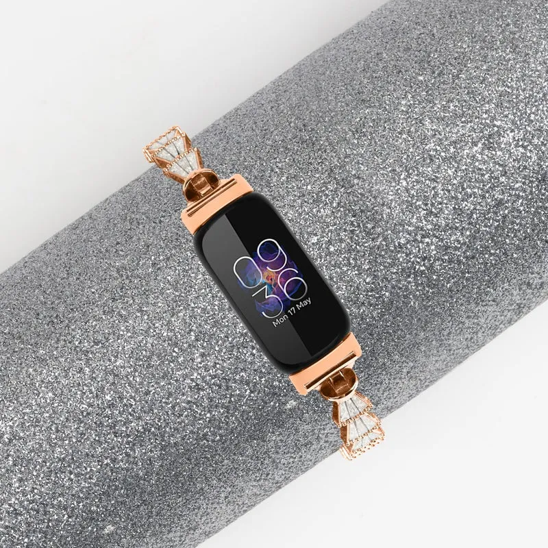 Fitbit Inspire / Inspire HR / Inspire 2 Metal Watch Band Sliding Jewelry Bracelet Strap with Rhinestones