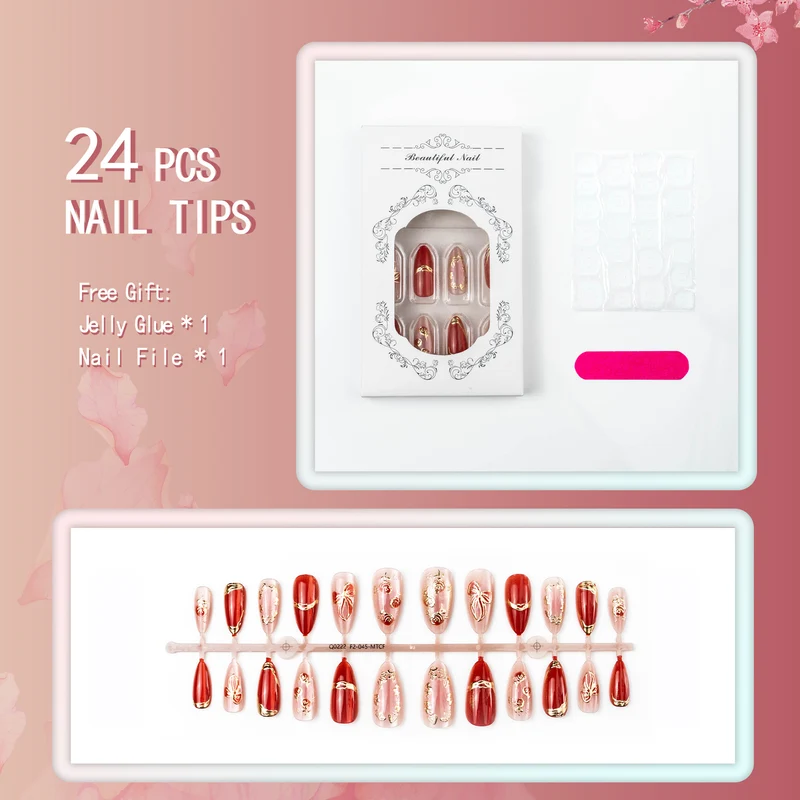 Vergoldetes Rahmen Dekorative Press-On Nail Set