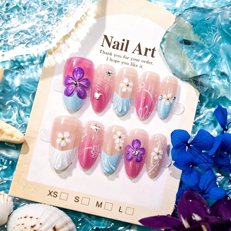 Floral-Artistic Druck-On Nagelset