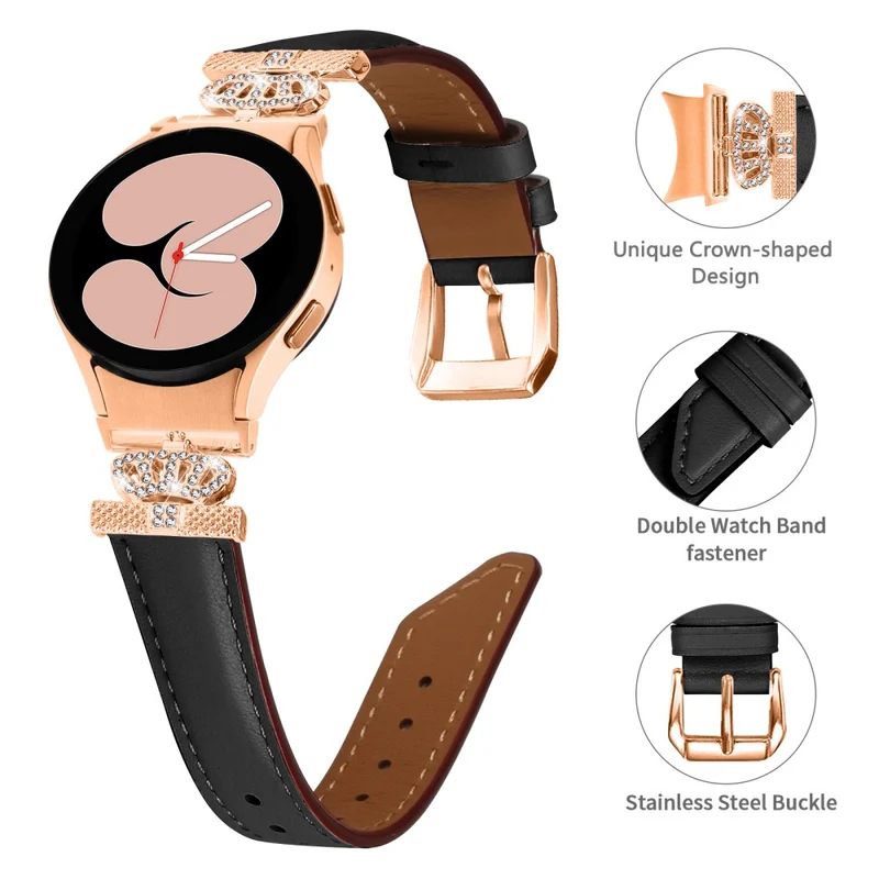 Crown Rhinestone Watch Band Samsung Galaxy Watch Universal 20mm Bracelet Strap with Rose Gold Buckle