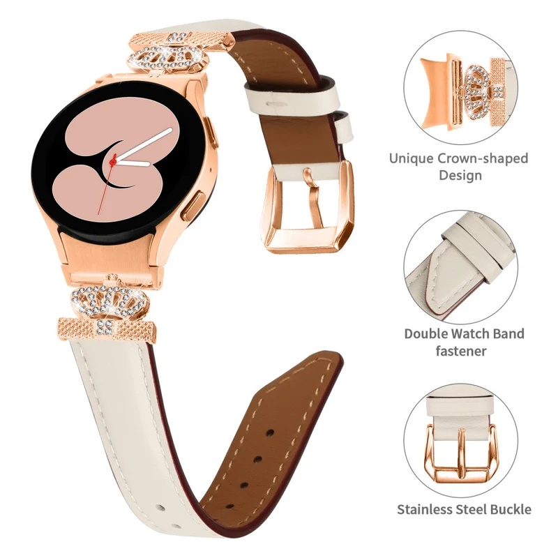 Crown Rhinestone Watch Band Samsung Galaxy Watch Universal 20mm Bracelet Strap with Rose Gold Buckle