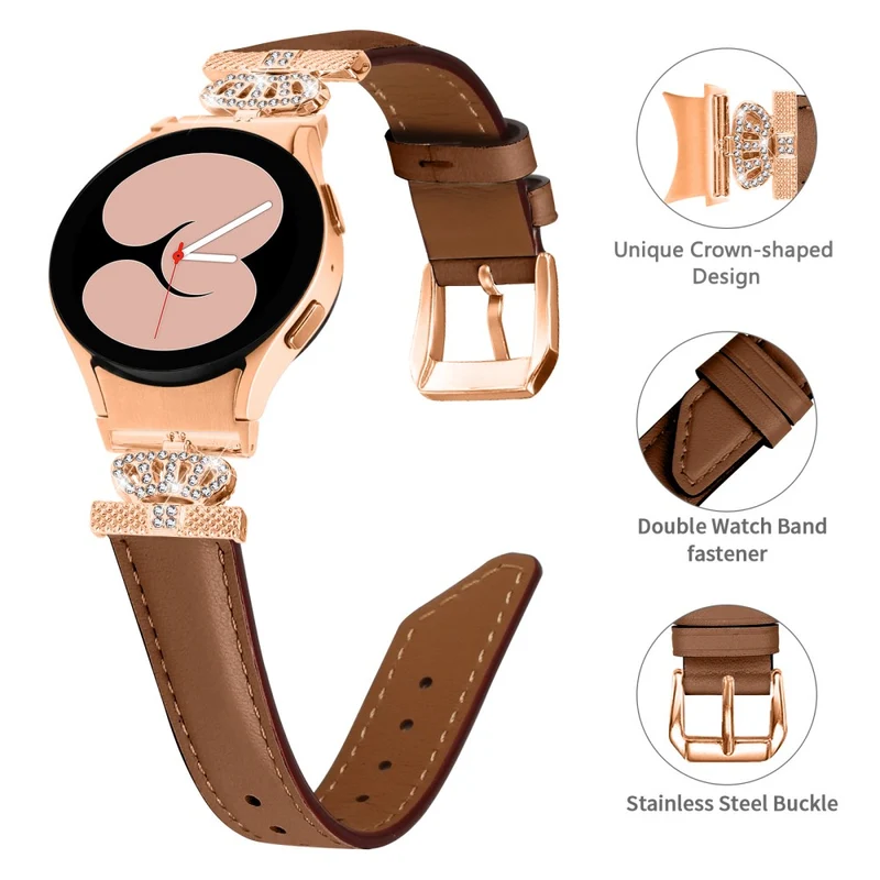 Crown Rhinestone Watch Band Samsung Galaxy Watch Universal 20mm Bracelet Strap with Rose Gold Buckle