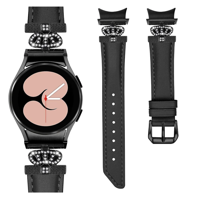 Black Buckle Watch Band Samsung Galaxy Watch Universal 20mm Crown-shape Connector Rhinestone Strap