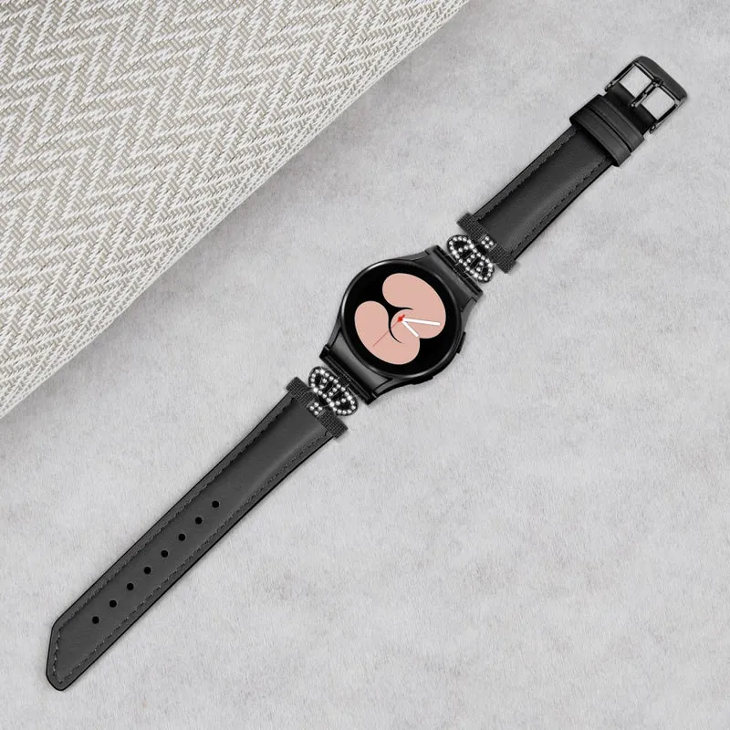 Black Buckle Watch Band Samsung Galaxy Watch Universal 20mm Crown-shape Connector Rhinestone Strap