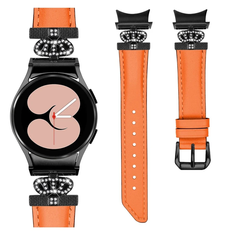 Black Buckle Watch Band Samsung Galaxy Watch Universal 20mm Crown-shape Connector Rhinestone Strap