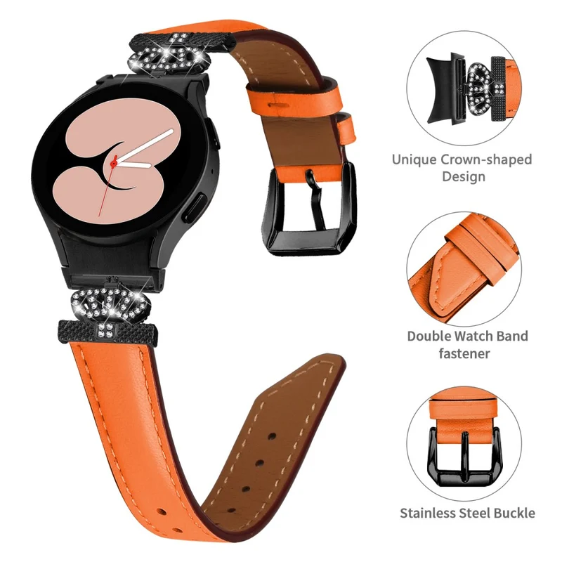 Black Buckle Watch Band Samsung Galaxy Watch Universal 20mm Crown-shape Connector Rhinestone Strap