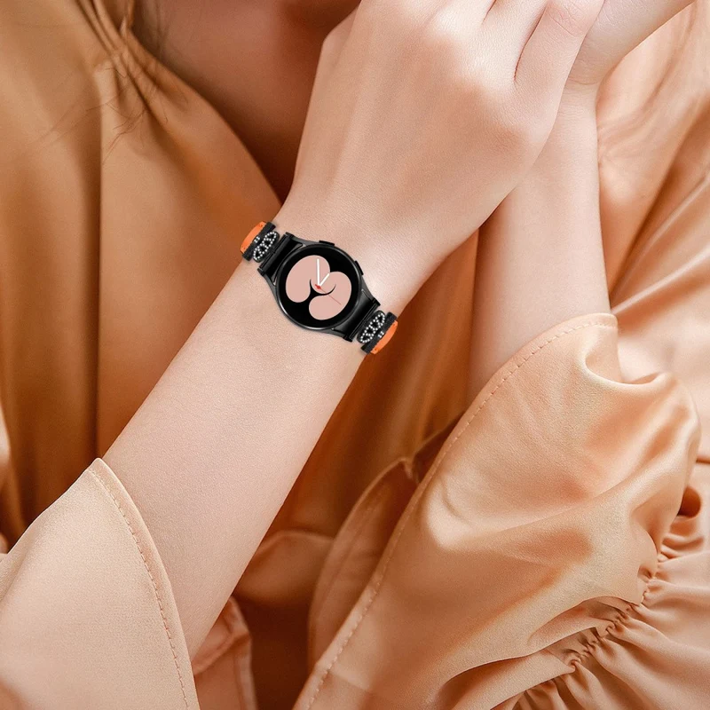 Black Buckle Watch Band Samsung Galaxy Watch Universal 20mm Crown-shape Connector Rhinestone Strap