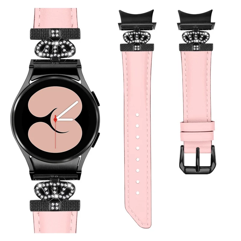 Black Buckle Watch Band Samsung Galaxy Watch Universal 20mm Crown-shape Connector Rhinestone Strap