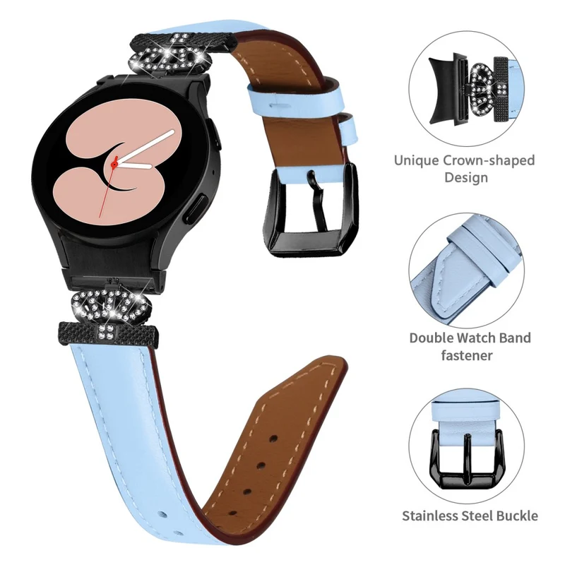 Black Buckle Watch Band Samsung Galaxy Watch Universal 20mm Crown-shape Connector Rhinestone Strap