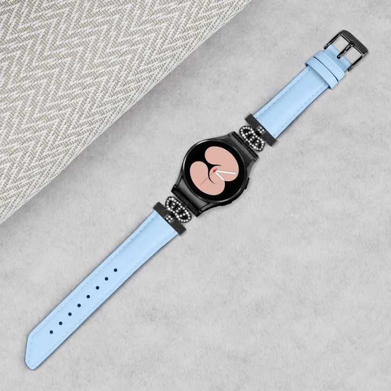 Black Buckle Watch Band Samsung Galaxy Watch Universal 20mm Crown-shape Connector Rhinestone Strap