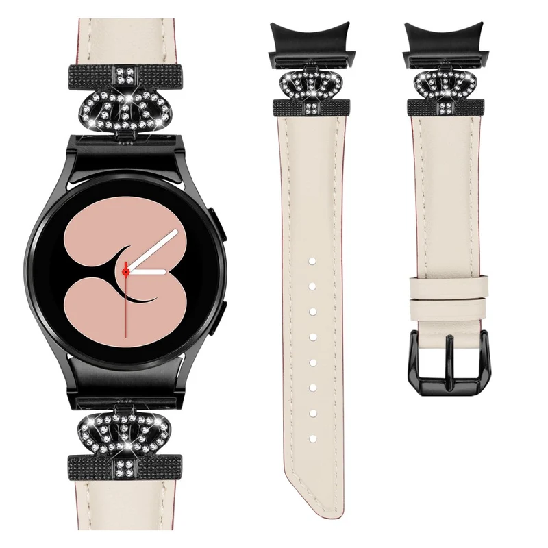 Black Buckle Watch Band Samsung Galaxy Watch Universal 20mm Crown-shape Connector Rhinestone Strap
