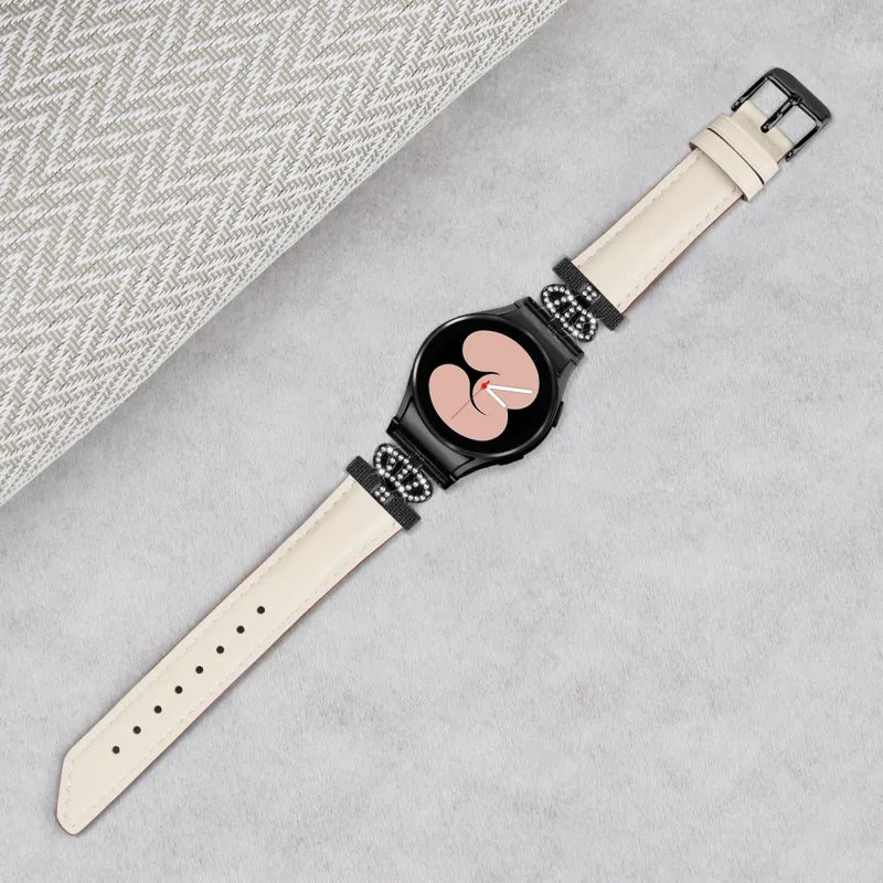 Black Buckle Watch Band Samsung Galaxy Watch Universal 20mm Crown-shape Connector Rhinestone Strap