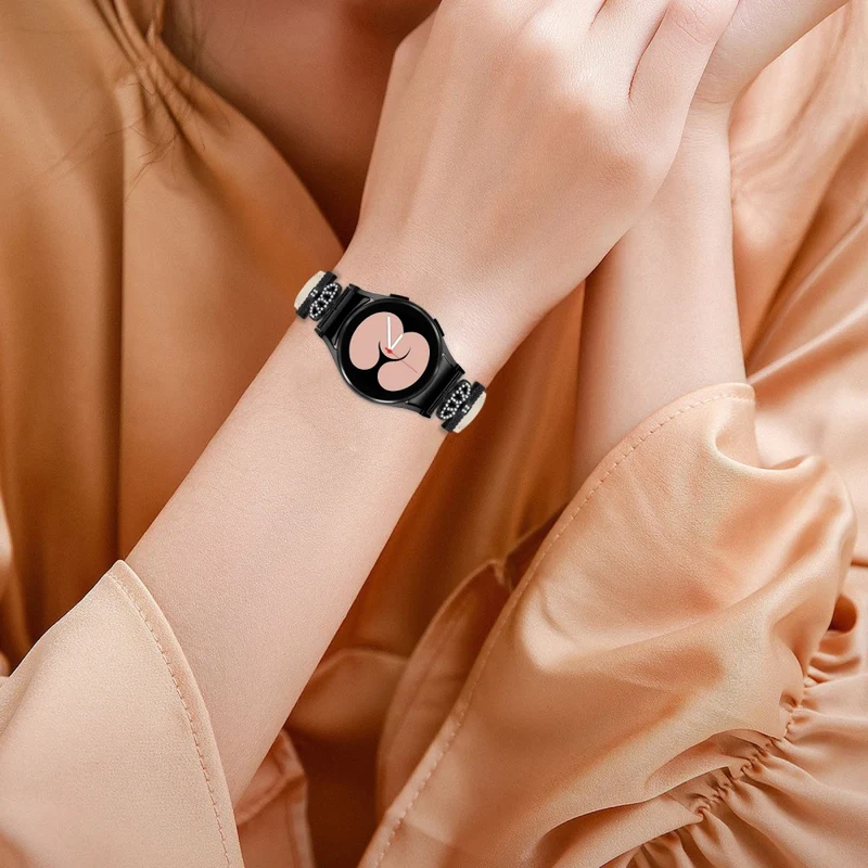 Black Buckle Watch Band Samsung Galaxy Watch Universal 20mm Crown-shape Connector Rhinestone Strap