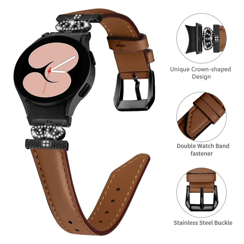 Black Buckle Watch Band Samsung Galaxy Watch Universal 20mm Crown-shape Connector Rhinestone Strap