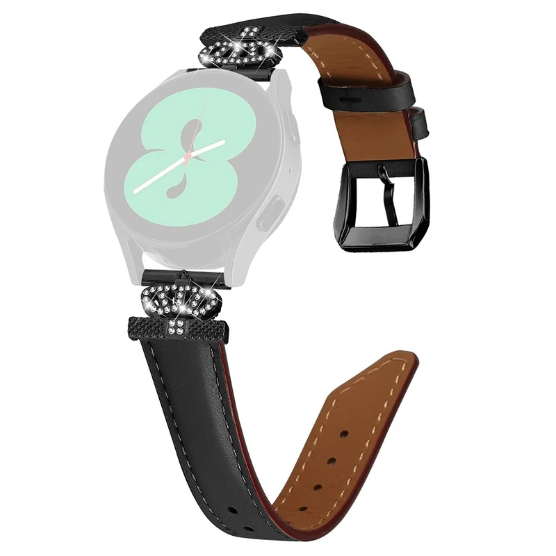 Crown Rhinestone Band Samsung Galaxy Watch Universal Slim 20mm Watch Strap with Black Buckle