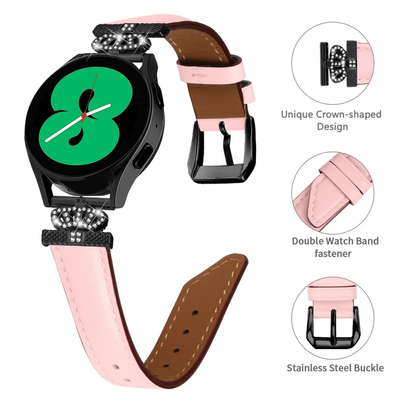 Crown Rhinestone Band Samsung Galaxy Watch Universal Slim 20mm Watch Strap with Black Buckle