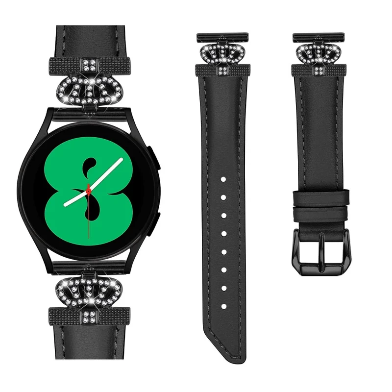 Crown Rhinestone Band Samsung Galaxy Watch Universal Slim 20mm Watch Strap with Black Buckle